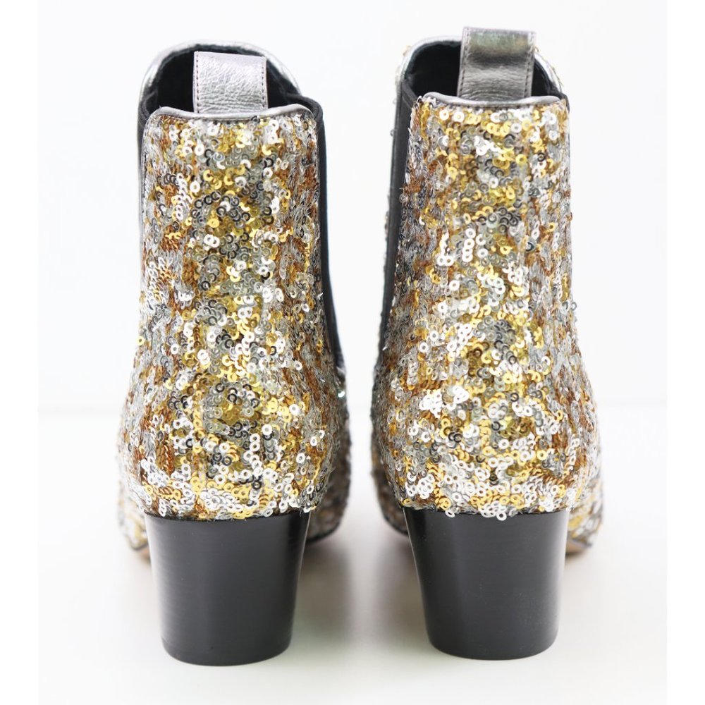NWT Marc Jacobs Kim Sequin Chelsea Booties Embellished Block Heel Gold Silver 9 - Picture 9 of 10